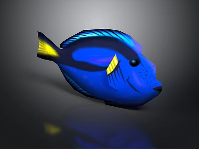 Blue Fish With Yellow Fins Black Eyes And Vibrant Coloration 3d model