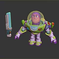 Buzz Lightyear Animated Character In Green White Space Suit With Purple Helmet Blue Laser Weapon