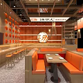 Huainan Beef Soup Restaurant Interior With Orange Decor And Counter Design