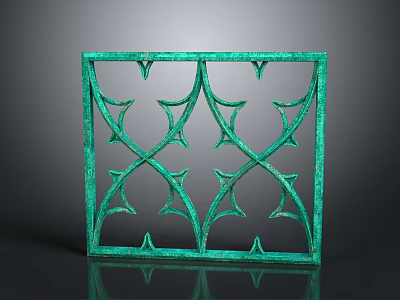 Decorative Green Metal Fence With Intricate Pattern And Square Frame Design 3d model