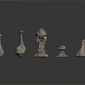Multiple Sculptural Decorative Elements With Various Shapes And Rough Texture