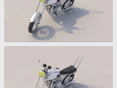 White And Black Classic Motorcycle With Round Headlight And Black Seat 3d model