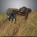 Donkey Pulling Cart With Wooden Barrel Stones And Fence On Dirt Path