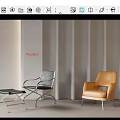 Modern Leisure Chairs With Gray And Orange Upholstery And Black Footstool In Contemporary Interior