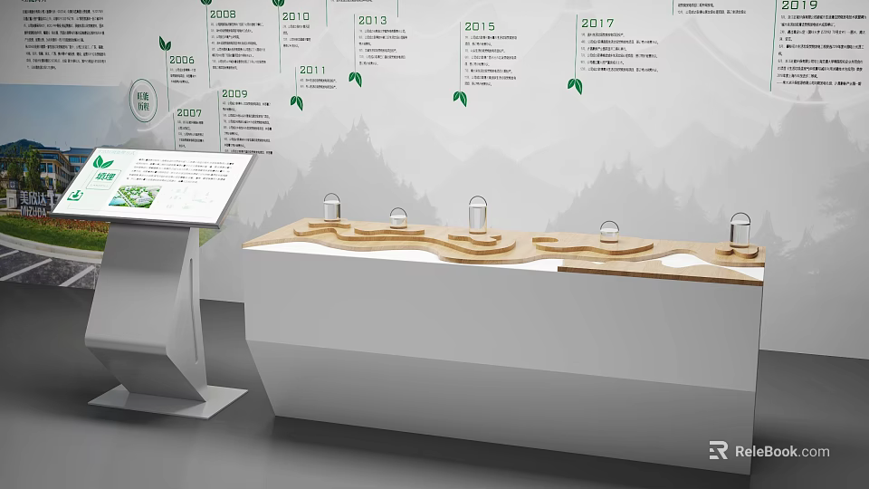 Modern Information Display Counter With Wooden Top Transparent Containers And Interactive Screen 3d model 