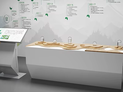 Modern Information Display Counter With Wooden Top Transparent Containers And Interactive Screen 3d model