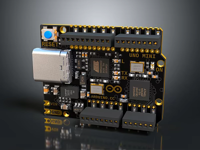 Arduino UNO R3 Development Board With Reset Button USB Port And Electronic Components 3d model