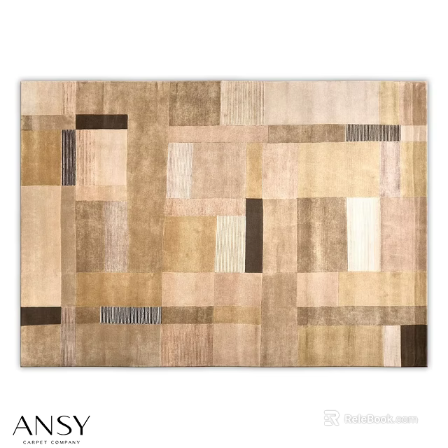 Modern Square Carpet With Patchwork Design In Beige Brown And Neutral Tones For Living Room 3d model 