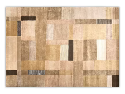 Modern Square Carpet With Patchwork Design In Beige Brown And Neutral Tones For Living Room 3d model