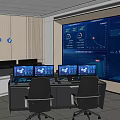 Control room console of command center monitoring room 3d model