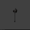 Technology Exhibition Hall Displaying Skull Adorned Battle Axe With Dark Blade And Wooden Handle