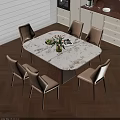 Elegant Modern Marble Dining Table Set With Comfortable Leather Chairs For Cozy Home Dining Space