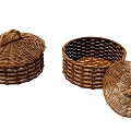 Round Wicker Storage Baskets With Lids For Household Organizing Items 3d model