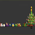 Christmas Themed Decorative Ornament Set With Tree Gift Boxes And Colorful Balls