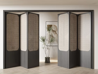 Modern Folding Doors In Contemporary Interior With Plant And Artwork 3d model
