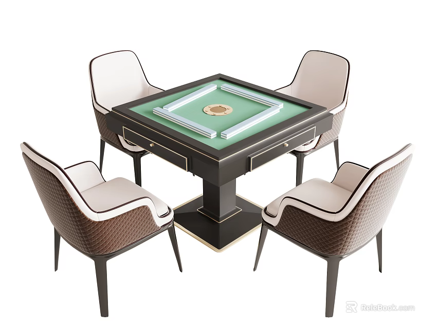 Modern Square Entertainment Table With Green Playing Top And Four Upholstered Chairs 3d model 