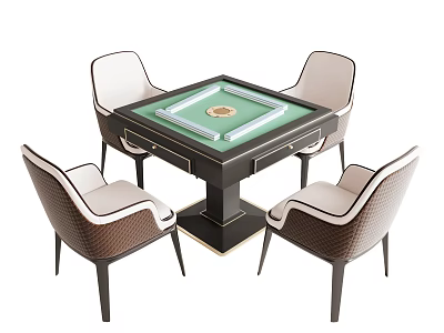 Modern Square Entertainment Table With Green Playing Top And Four Upholstered Chairs 3d model