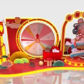 Chinese Traditional Photo Check In Spot With Red Spinning Wheel Lanterns And Lotus Decorations