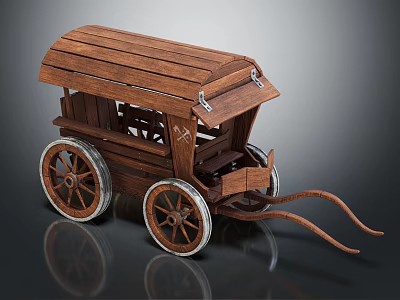 Vintage Wooden Horse Carriage With Spoked Wheels And Wooden Canopy Design 3d model