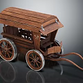 Vintage Wooden Horse Carriage With Spoked Wheels And Wooden Canopy Design