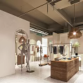 Stylish Modern Clothing Store Interior With Mannequins Clothing Racks Hanging Lights And Wooden Display Counter