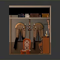 Miniature Room Interior With Wardrobe Red Chair Piano Bookshelf Mirror And Carpet