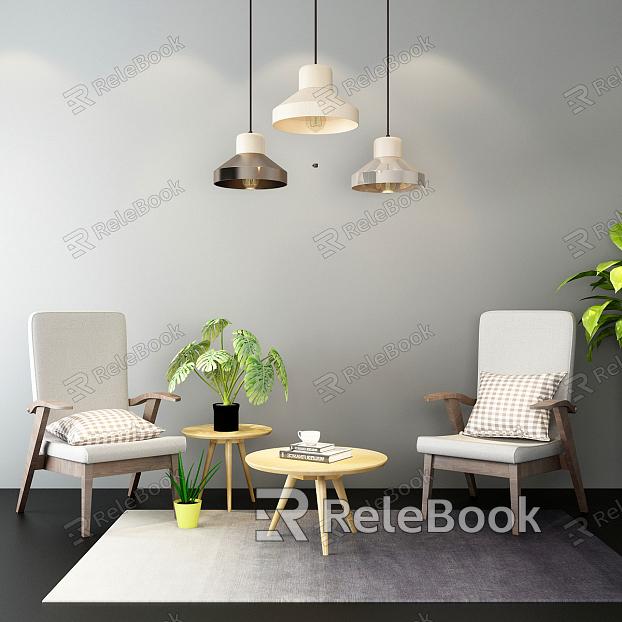 Nordic Casual Sofa Combination Simple Single Chair Coffee Table Chandelier Bonsai model