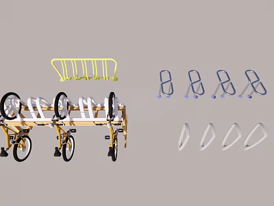 Bicycle Storage System With Yellow Rack Blue Brackets And White Hooks 3d model