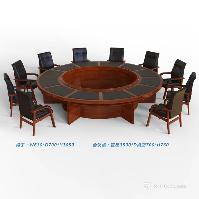 Round Conference Table With 3500mm Diameter 750mm Height And Black Chairs 3d model 