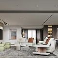 Modern Living Dining Room Interior Design With White Sofa Green Stools Rug And TV Wall