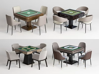 Various Styles of Entertainment Tables with Green Felt Tops and Matching Chairs 3d model