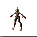 Muscular Female Warrior Character With Purple Bikini Green Harness Red Gloves And Body Tattoos