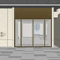 Modern Building Entrance With Glass Double Doors And Stone Wall Design