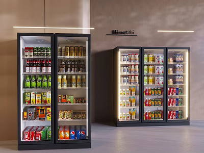 Commercial Glass Door Refrigerators Filled With Assorted Beverages And Food Items Illuminated For Retail 3d model