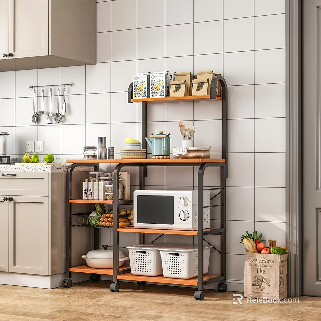 Modern Bathroom Cabinet Rack With Multilayer Wooden Shelves And Metal Frame Storage Organizer 3d model 