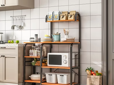 Modern Bathroom Cabinet Rack With Multilayer Wooden Shelves And Metal Frame Storage Organizer 3d model