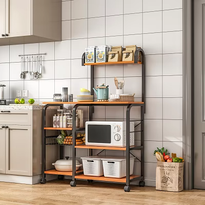 Modern Bathroom Cabinet Rack With Multilayer Wooden Shelves And Metal Frame Storage Organizer 3d model