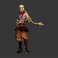3D Fantasy Humanoid Character With Blonde Hair Red Scarf Yellow Arm Bands And Orange Pants