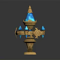 Elegant Golden Decorative Ornament Set With Blue Gemstone Top And Hanging Decorative Accents