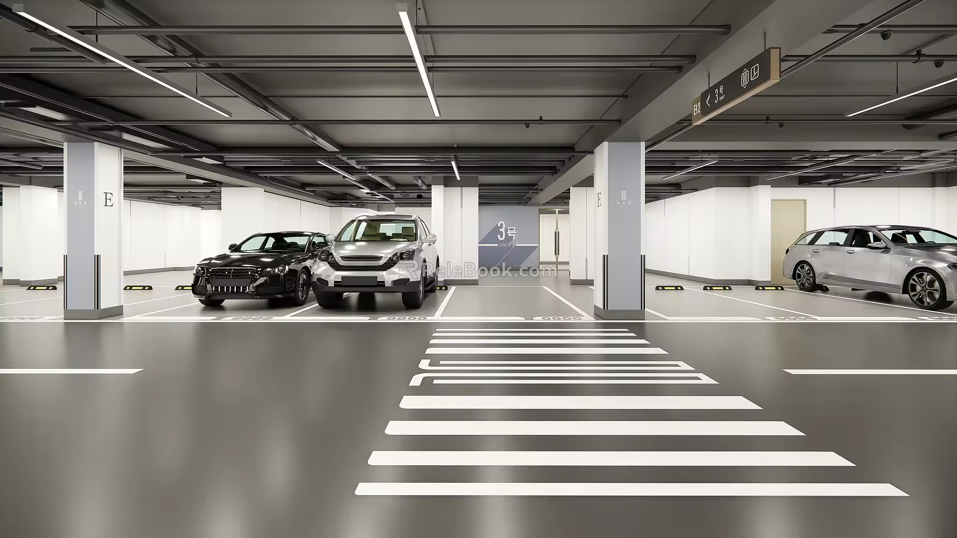 Modern Underground Parking Lot Parking Spaces Line Wall Design Cylindrical Design 3d model