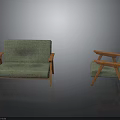 Green Upholstered Sofa And Wooden Armchair Modern Furniture Design Set