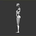White Humanoid Robot Game and Movie Character with Mechanical Joints and Arms Outstretched