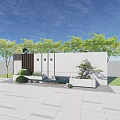 Indoor Courtyard Landscape Design With White Walls Wooden Grille Green Trees Gray Tiles And Bonsai