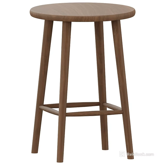 Sturdy Modern Wooden Bar Stool With Four Legs And Crossbar Design For Kitchen Island Counter 3d model 