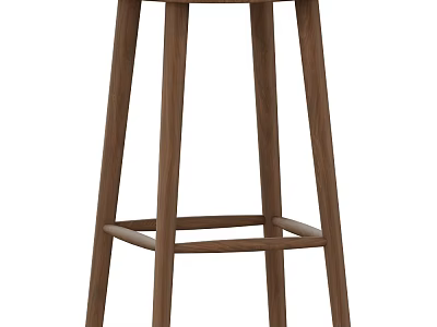 Sturdy Modern Wooden Bar Stool With Four Legs And Crossbar Design For Kitchen Island Counter 3d model
