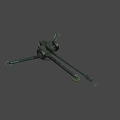 Vintage Green Cannon With Long Barrel Wheeled Carriage And Old Metal Structure