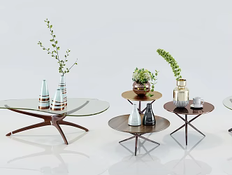Modern Round Table Fashion Simple Metal Glass Coffee Table Side Table Decorations Ornaments Combination 3d model