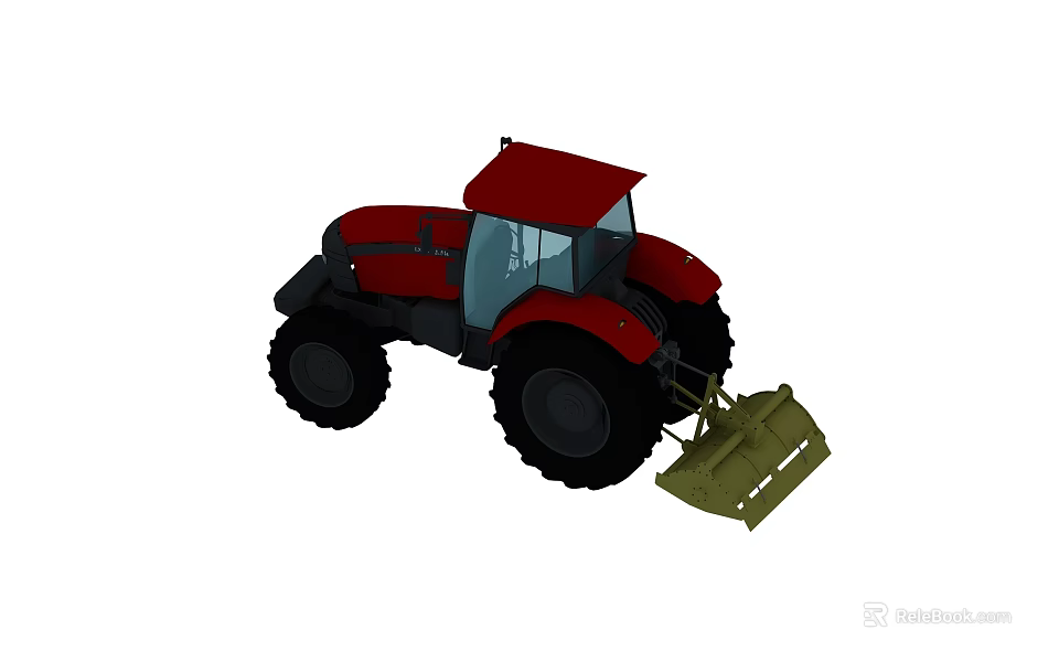Red Agricultural Tractor With Green Front Attachment For Farm Field Operations 3d model 