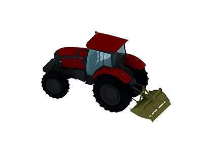 Red Agricultural Tractor With Green Front Attachment For Farm Field Operations 3d model