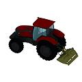 Red Agricultural Tractor With Green Front Attachment For Farm Field Operations